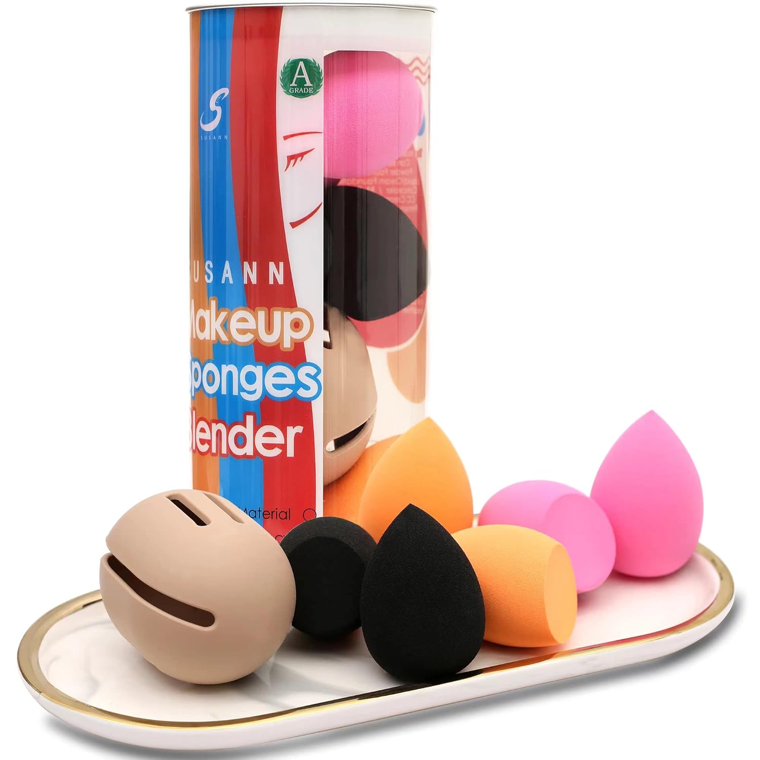 Beauty Blender Sponge Set with Silicone Holder - 6 Makeup Sponges and 1 Travel Case, Ideal for Makeup Bags and Perfect Gifts for Women