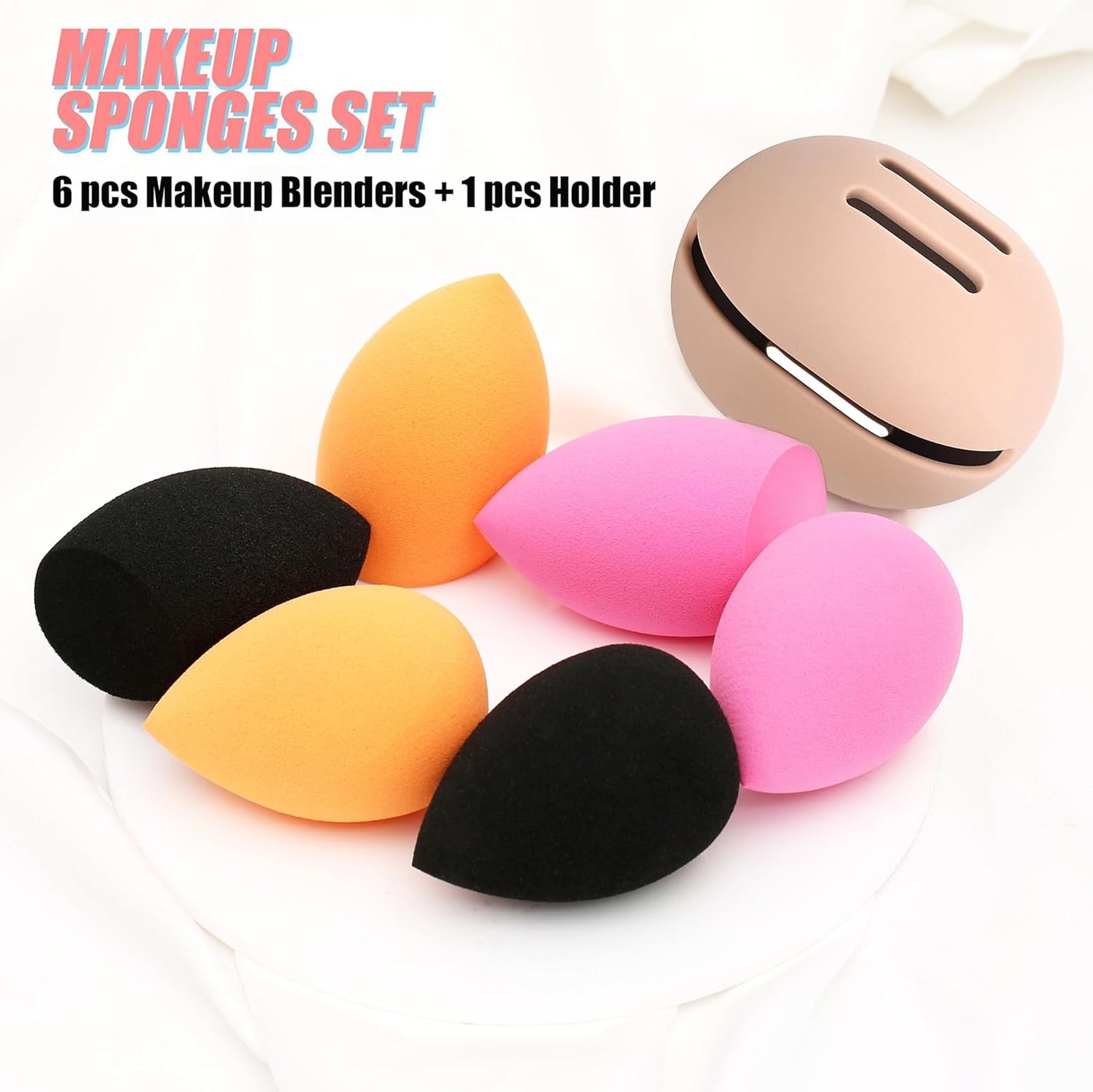 Beauty Blender Sponge Set with Silicone Holder - 6 Makeup Sponges and 1 Travel Case, Ideal for Makeup Bags and Perfect Gifts for Women