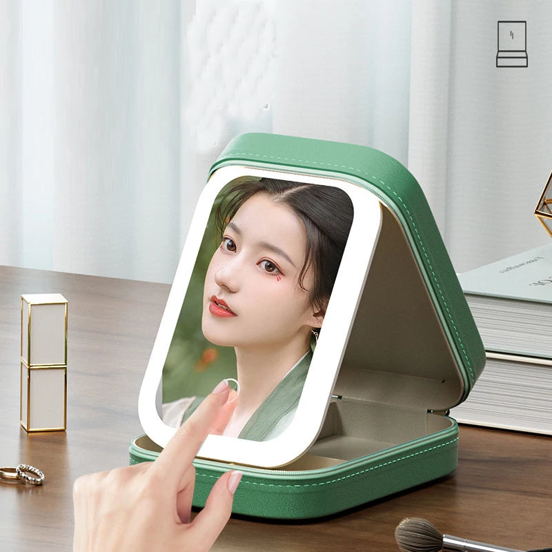 Portable LED Makeup Mirror Storage Case with Large Capacity for Travel and Cosmetic Accessories